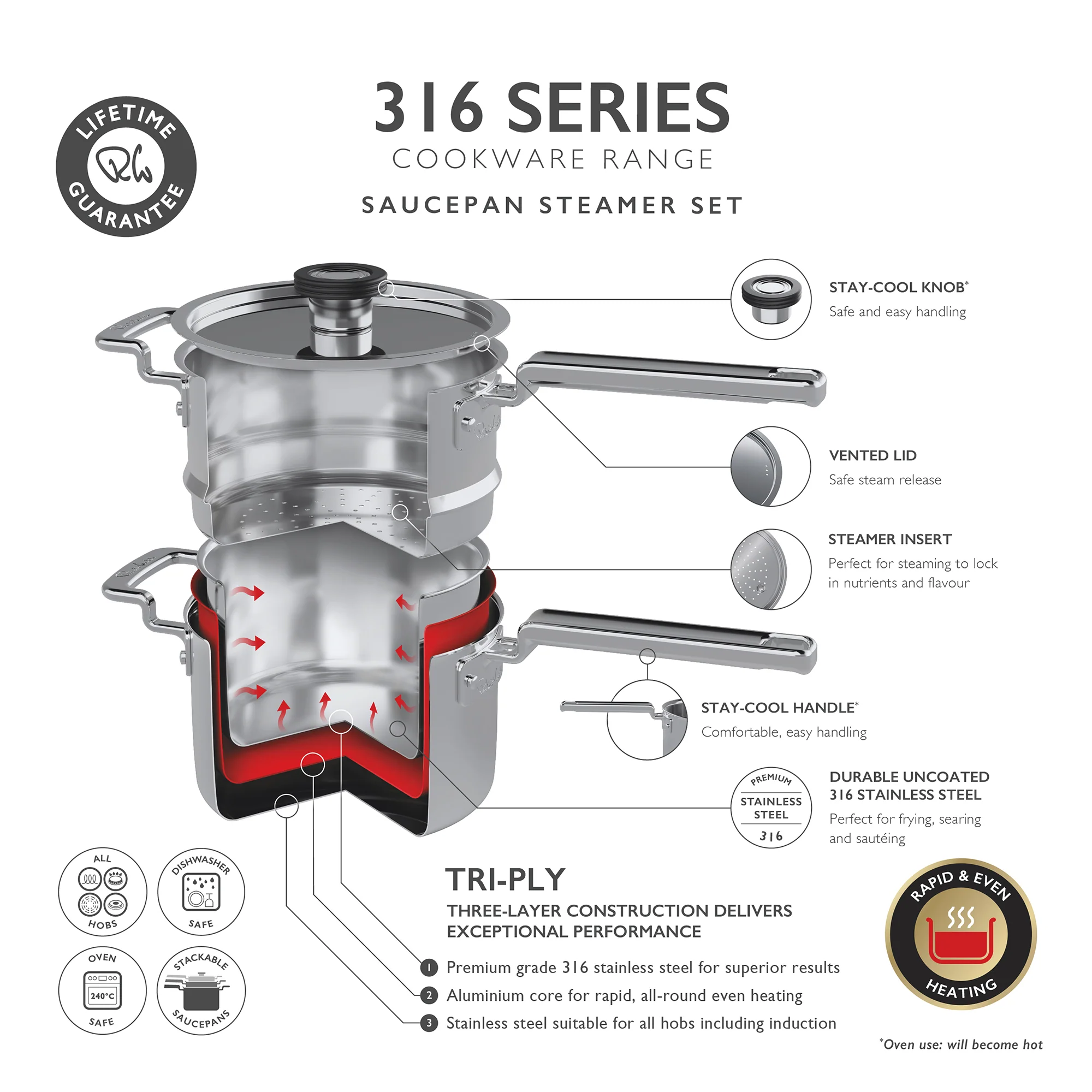 316 Series Cookware 18cm Steamer Set, 2 Piece - Image 7