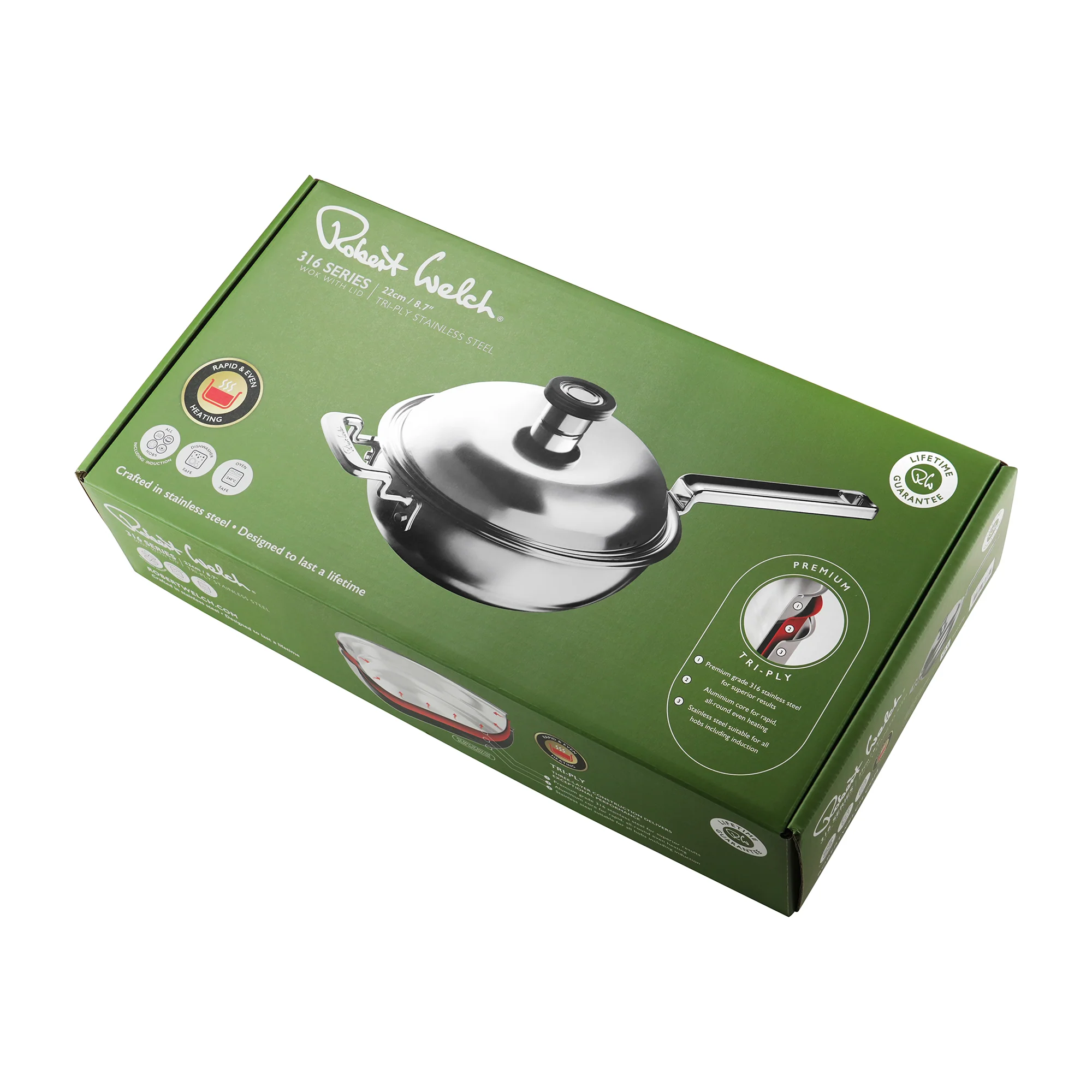 316 Series Cookware Wok with Lid 22cm - Image 3
