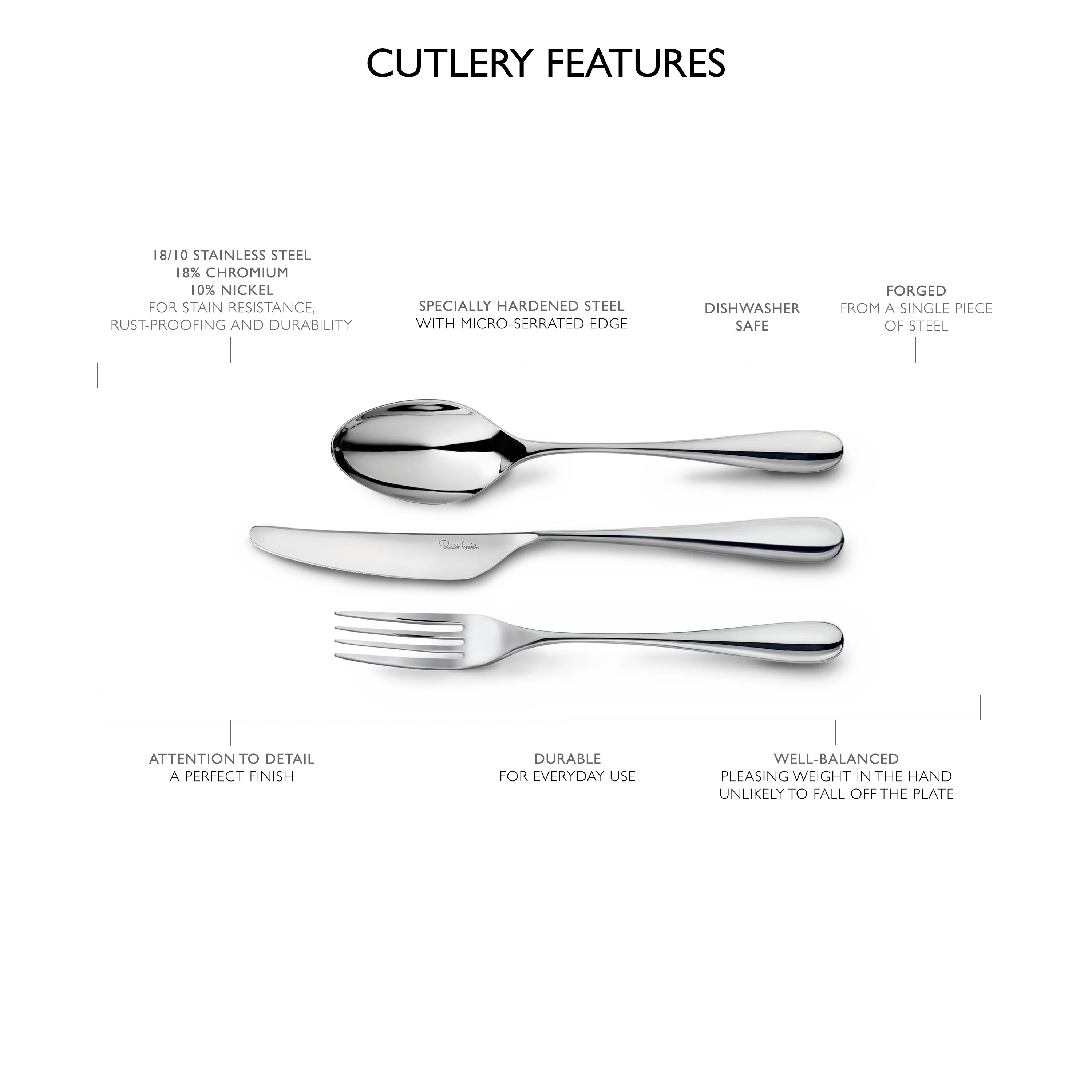 Arden Bright Cutlery Set, 24 Piece for 6 People - Includes 2 Arden Short Candlesticks - Image 9