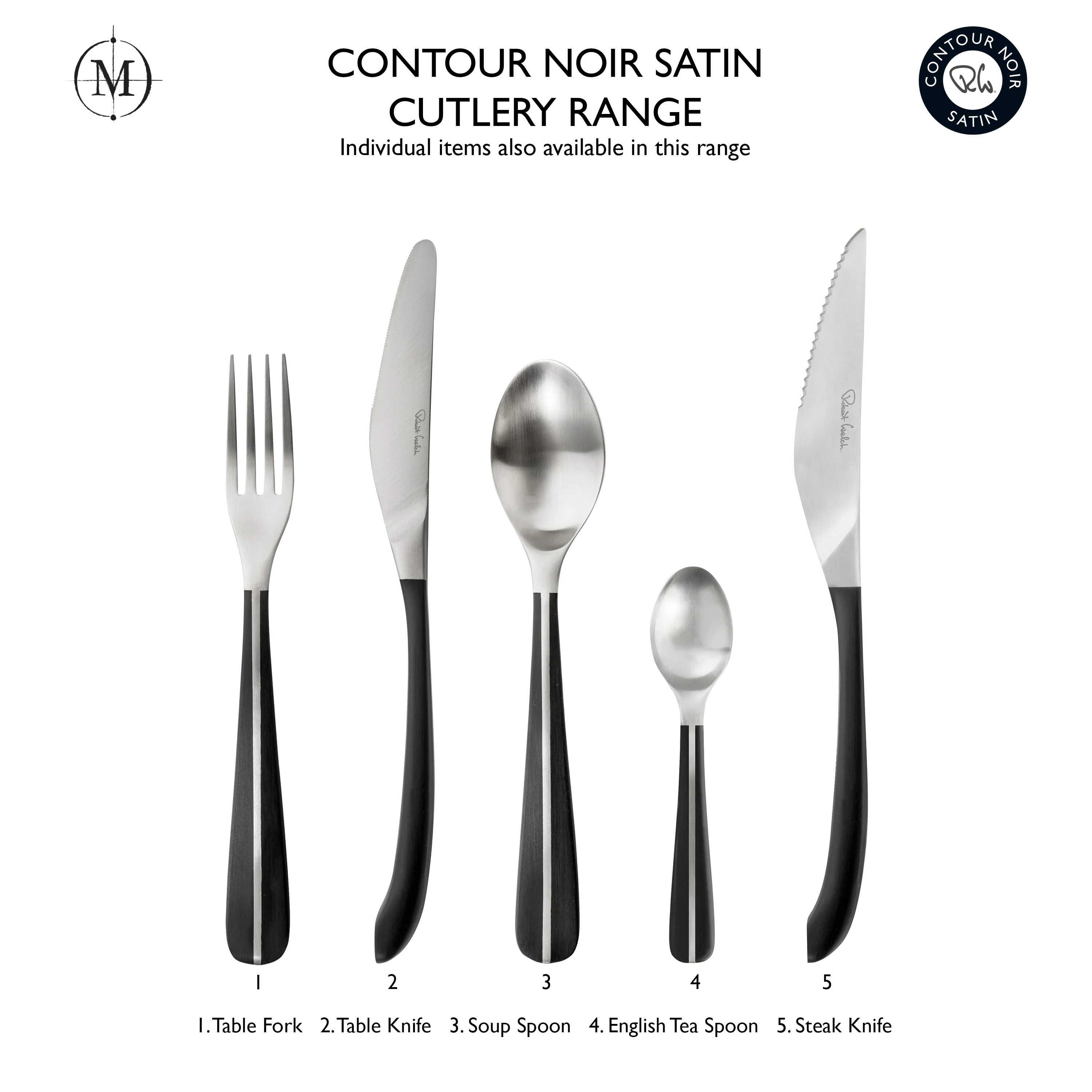 Contour Noir Satin Steak Knife, Set of 4 (Plain Edged) - Image 5