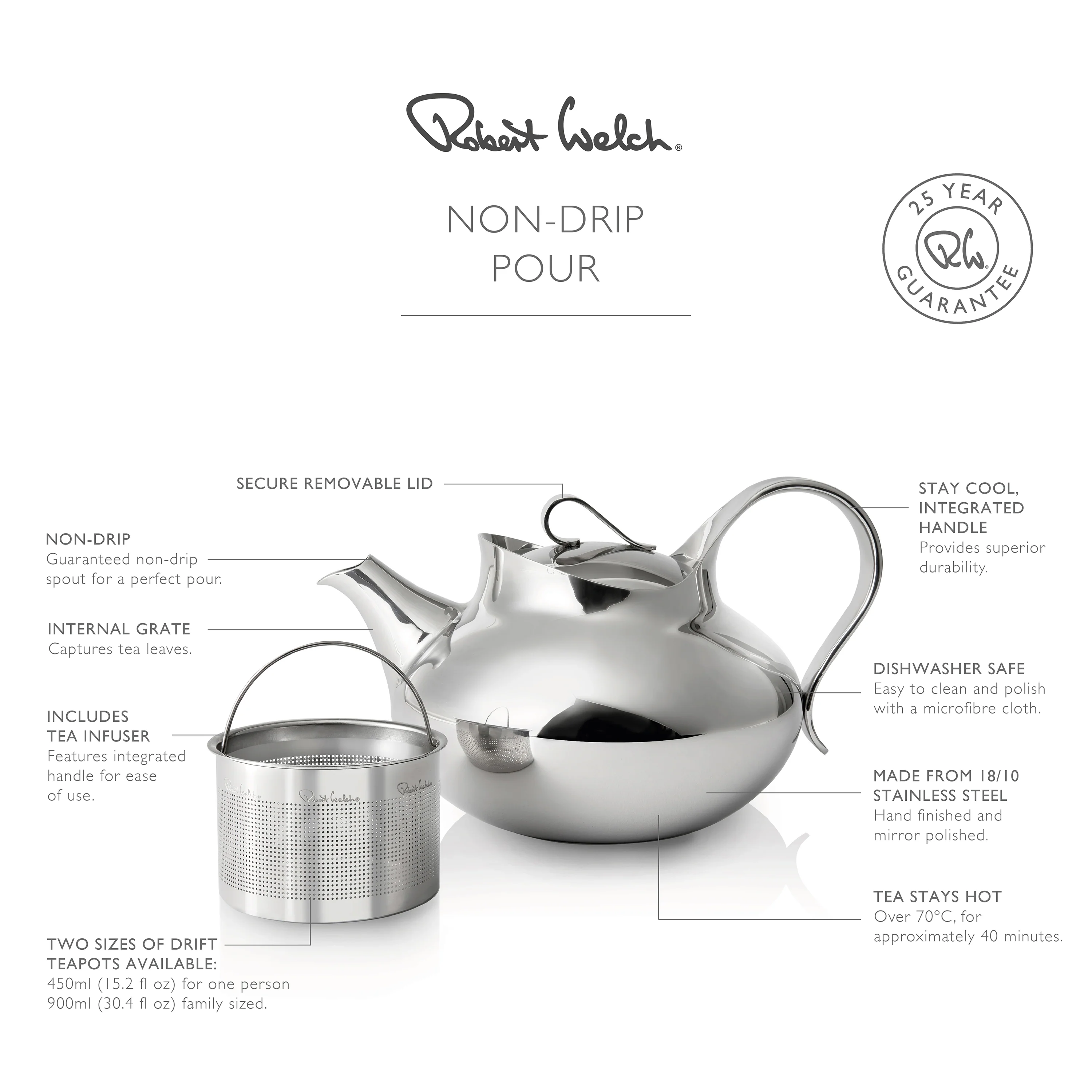 Drift Teapot, 900 ml with Large Tea Infuser - Image 3