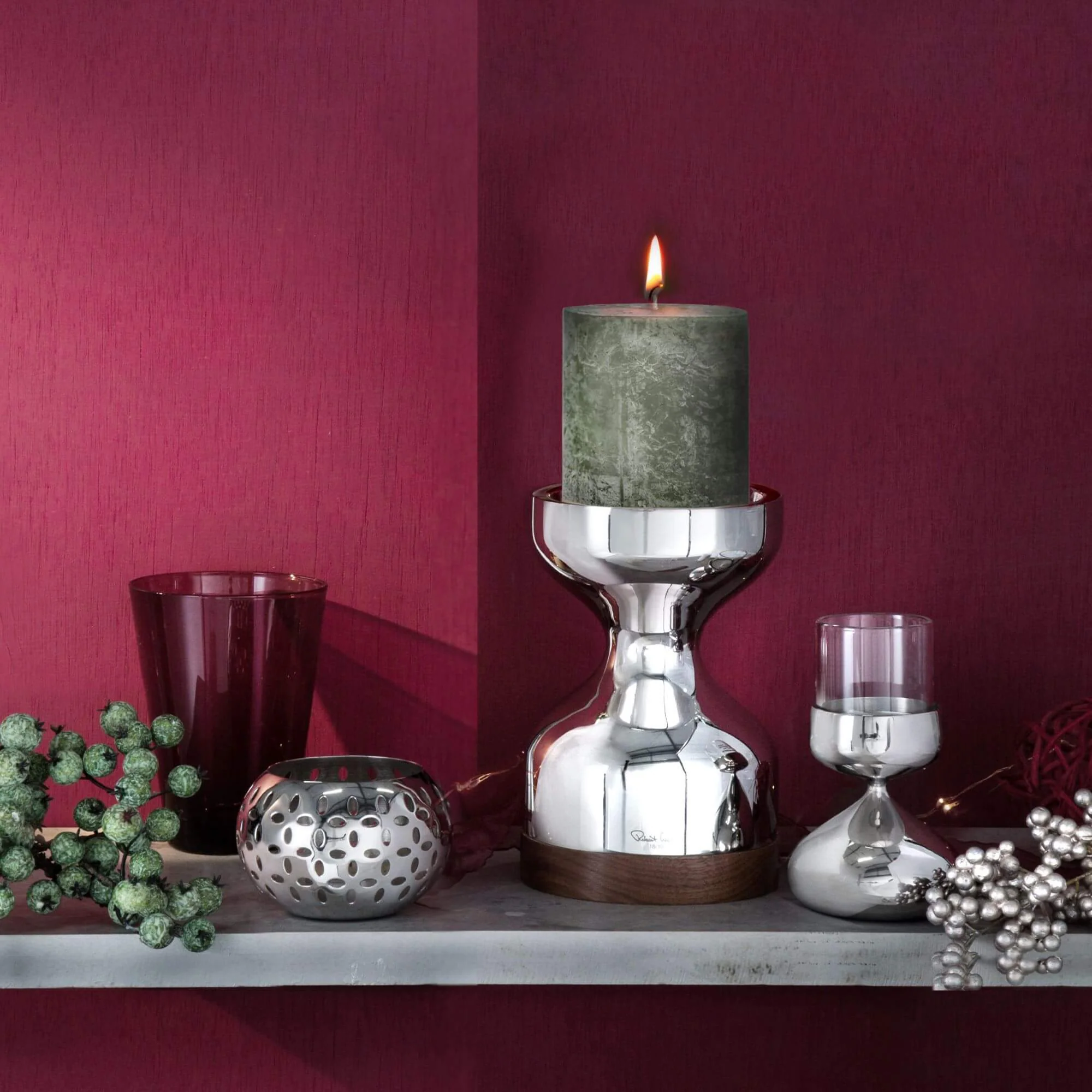 Fresh Olive Rustic Shine Pillar Candle 10cm - Image 2