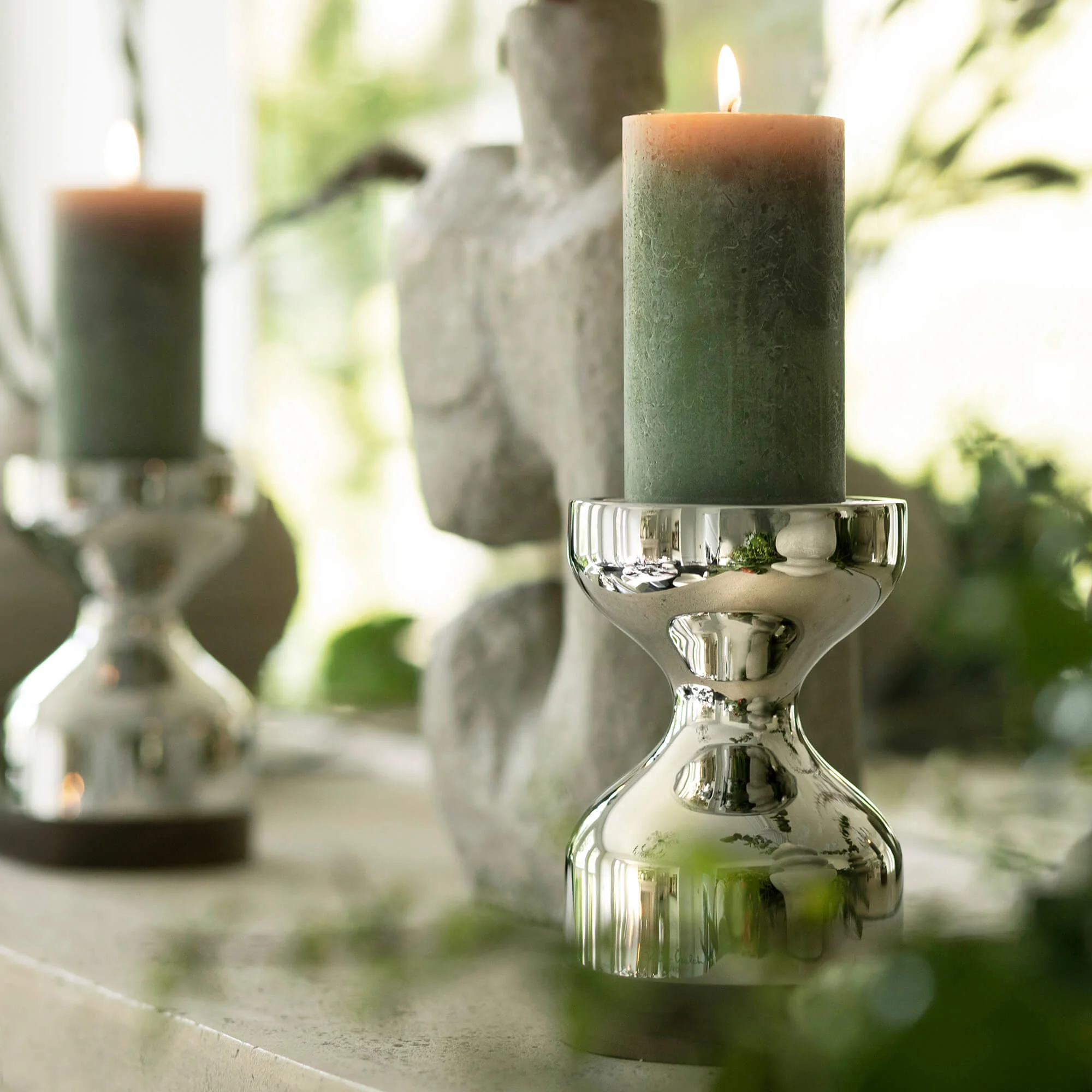 Fresh Olive Rustic Shine Pillar Candle 13cm - Image 2