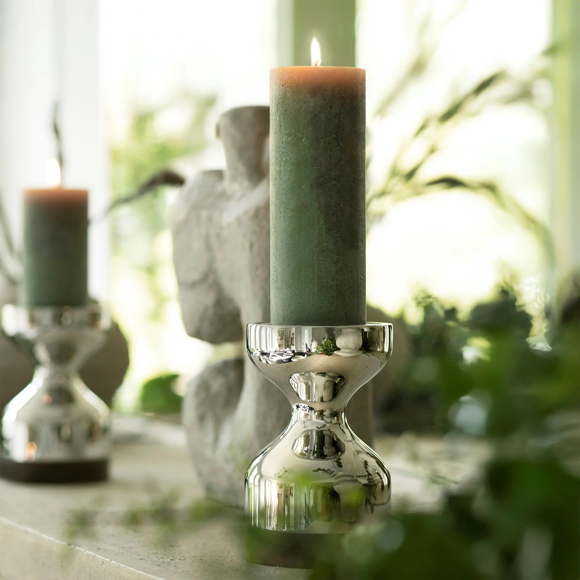 Fresh Olive Rustic Shine Pillar Candle 19cm - Image 2