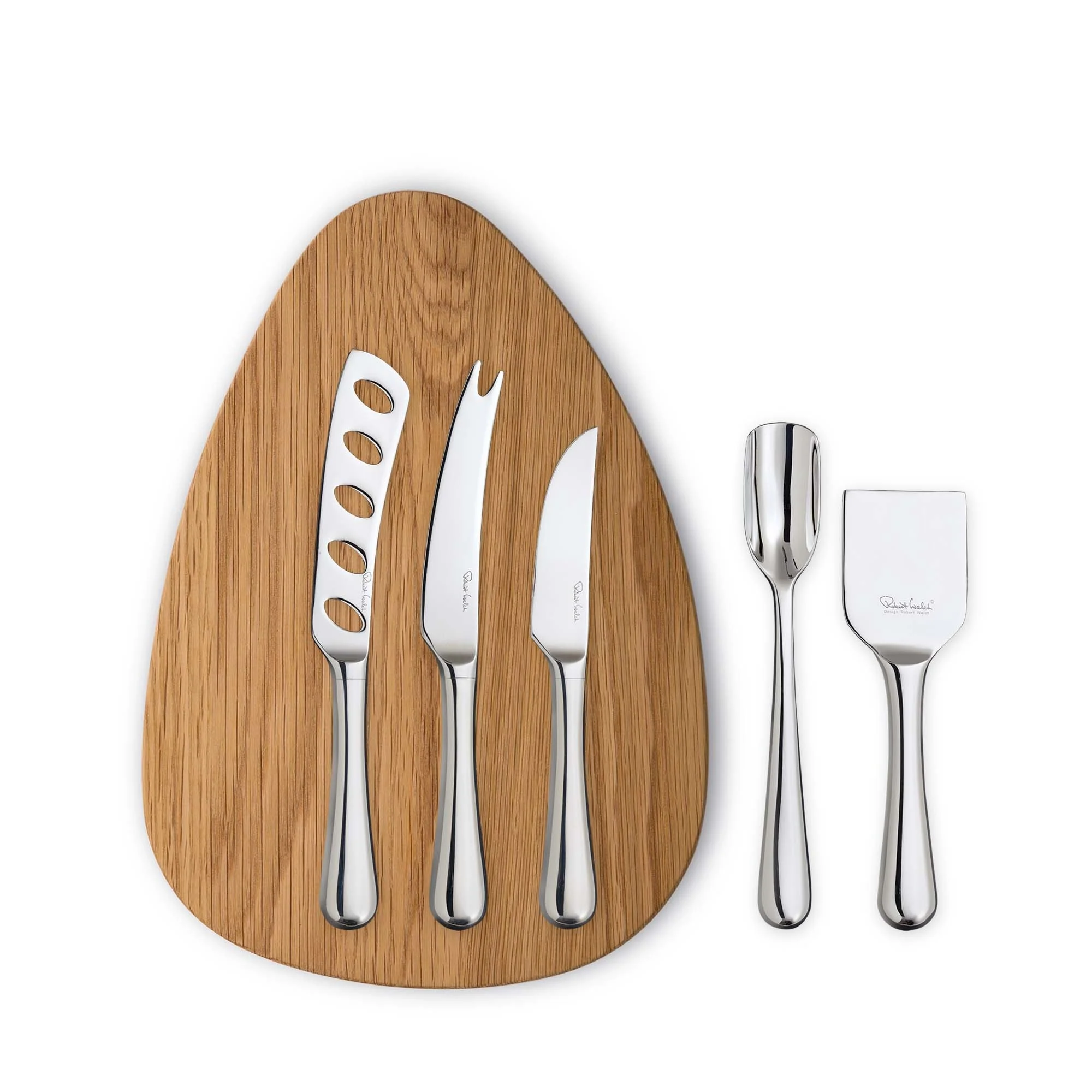 Radford Bright Gourmet Cheese Set with Oak Pebble Chopping Board 32cm, 5 Piece Set