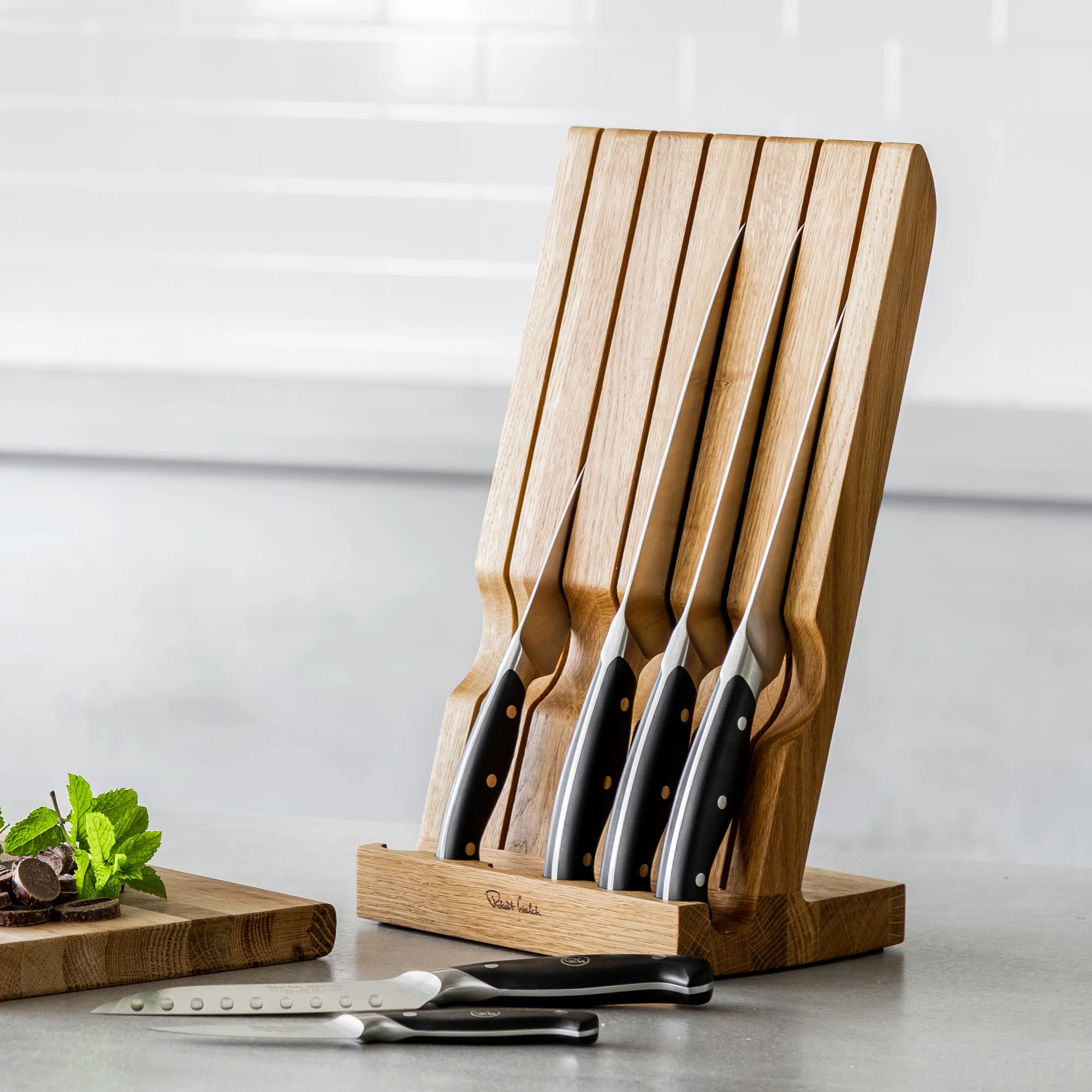 Professional Angle Oak Knife Block Set - Image 2