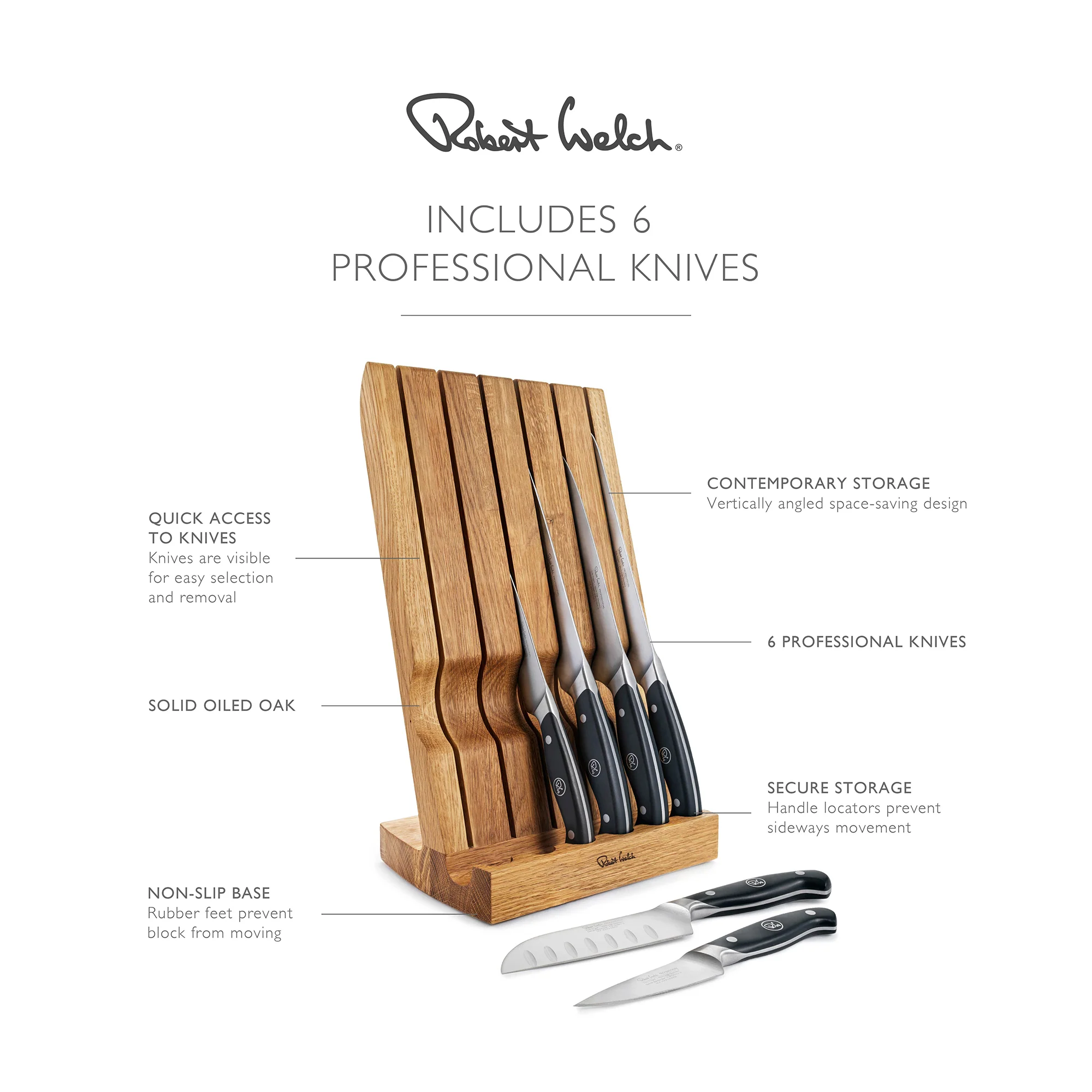 Professional Angle Oak Knife Block Set - Image 9