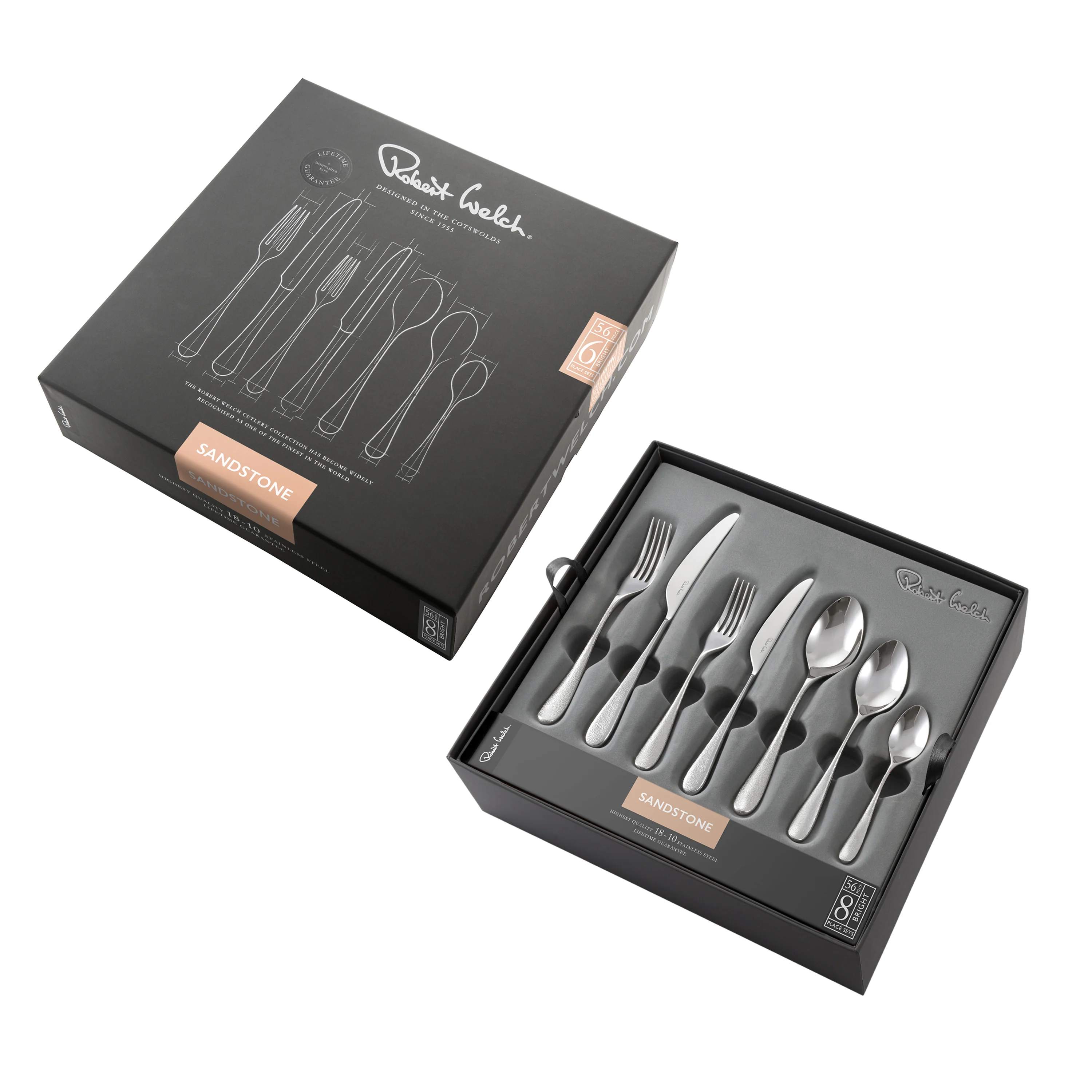 Sandstone Bright Cutlery Set, 56 Piece for 8 People - Image 3
