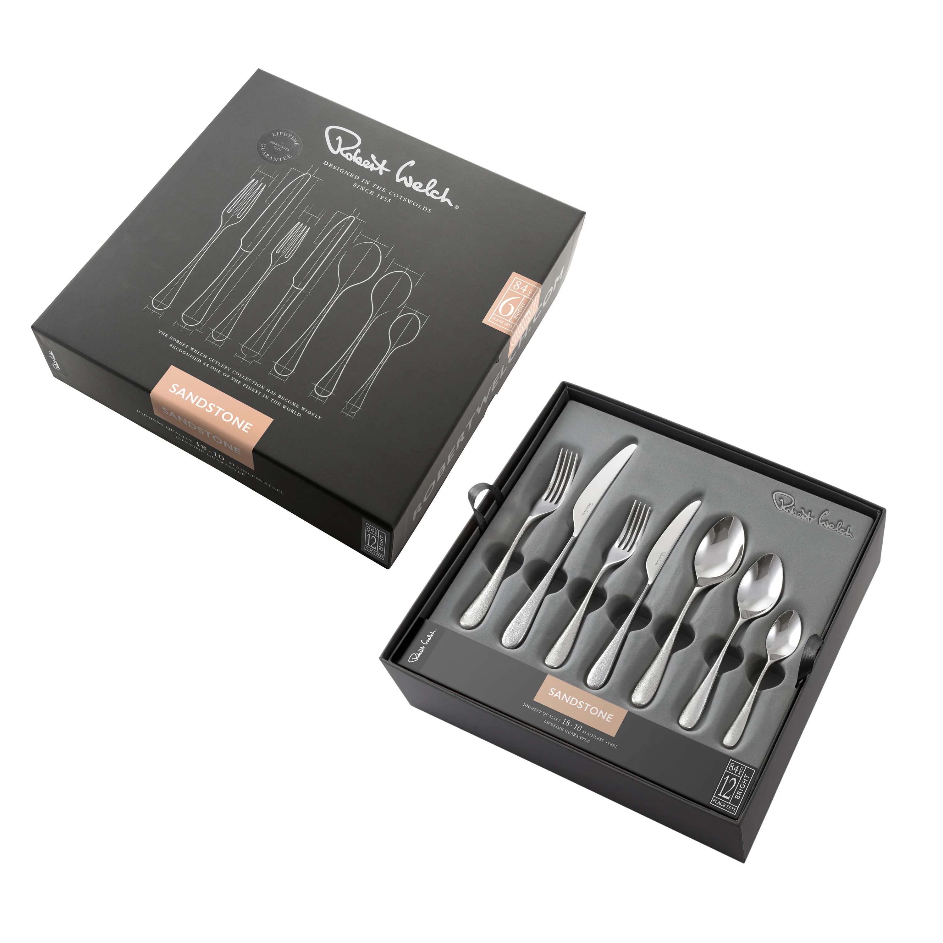 Sandstone Bright Cutlery Set, 84 Piece for 12 People - Image 3