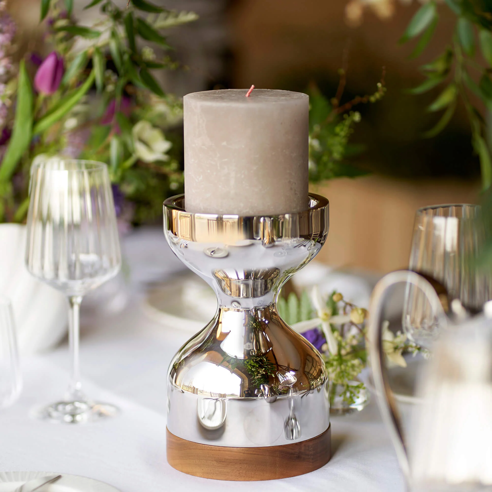 Sandy Grey Rustic Shine Pillar Candle 10cm - Image 2