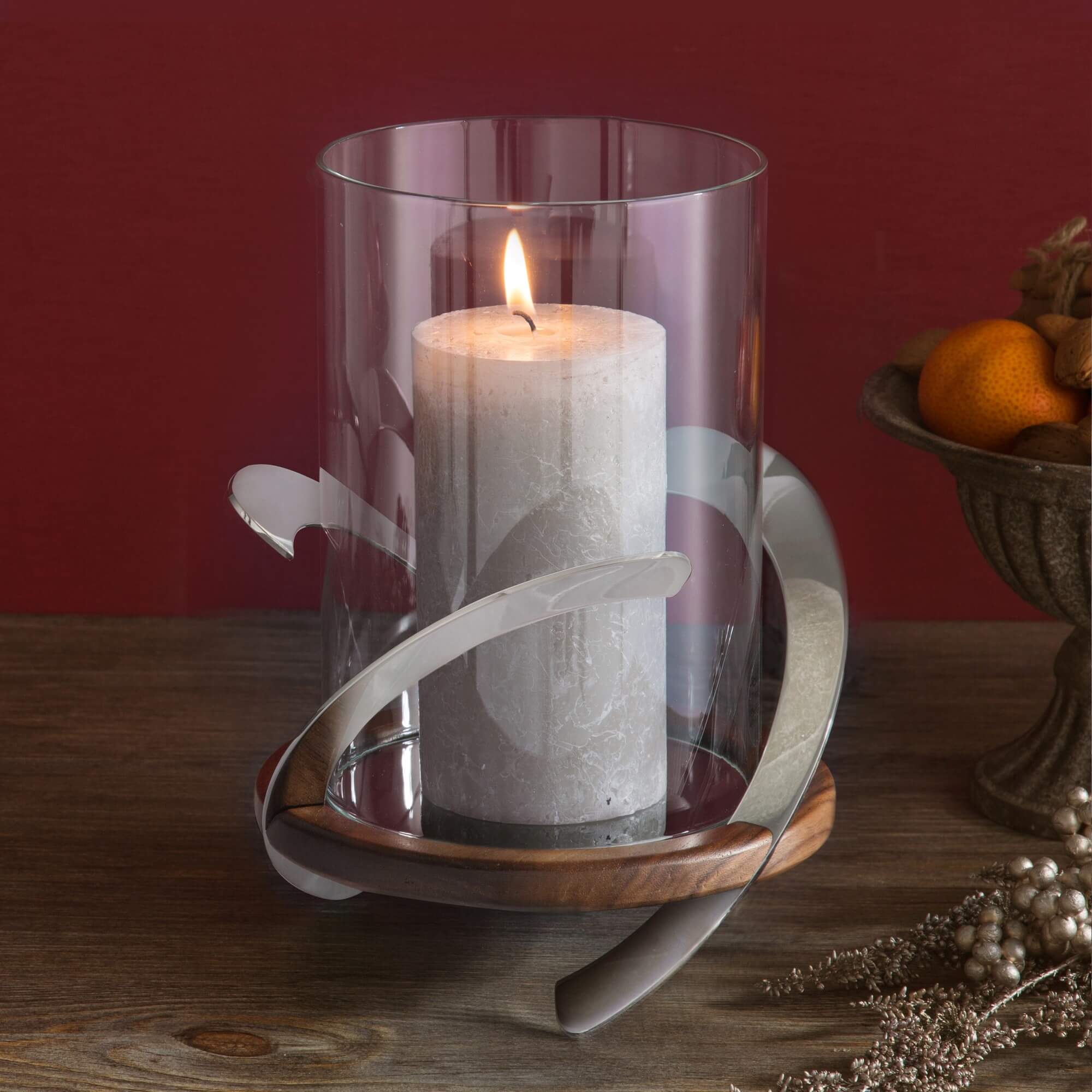 Sandy Grey Rustic Shine Pillar Candle 13cm - Image 2