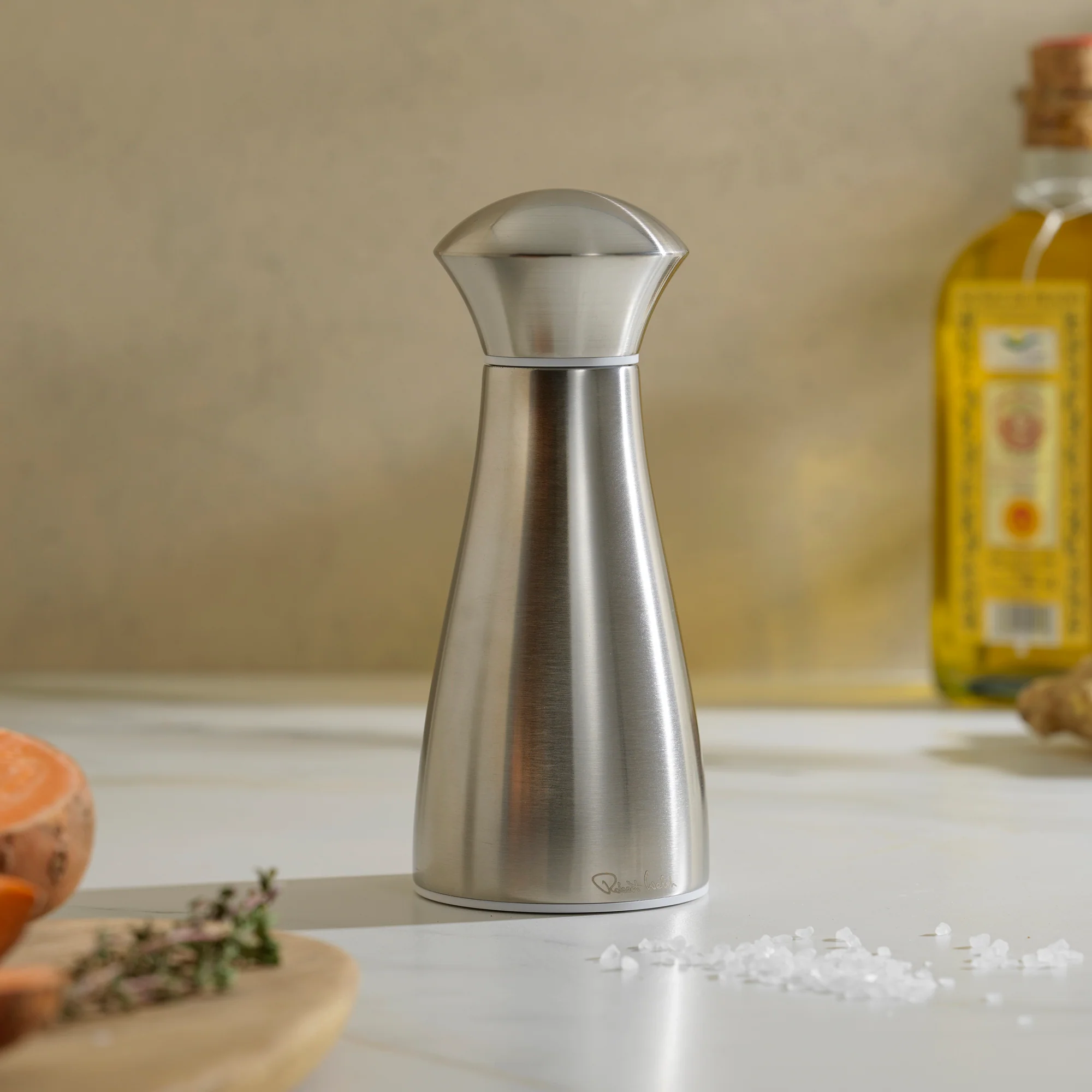 Signature Satin Stainless Steel Medium White Salt Mill - Image 2
