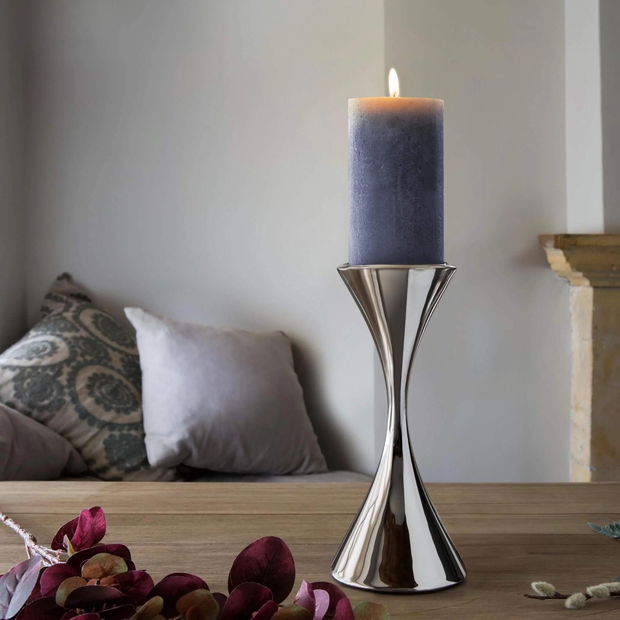 Twilight Blue Rustic Shine Pillar Candle 13cm - Image 2