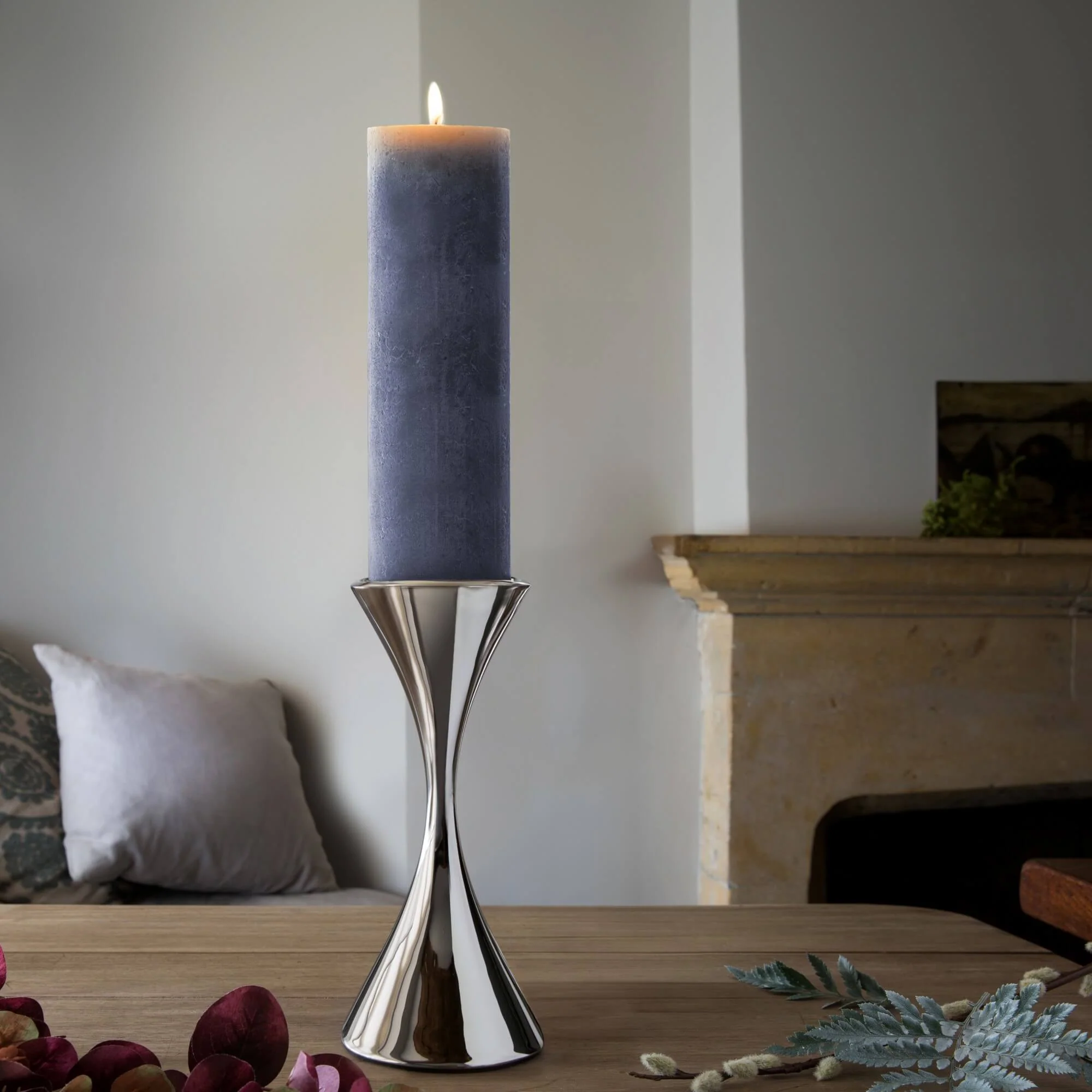 Twilight Blue Rustic Shine Pillar Candle 19cm - Image 2