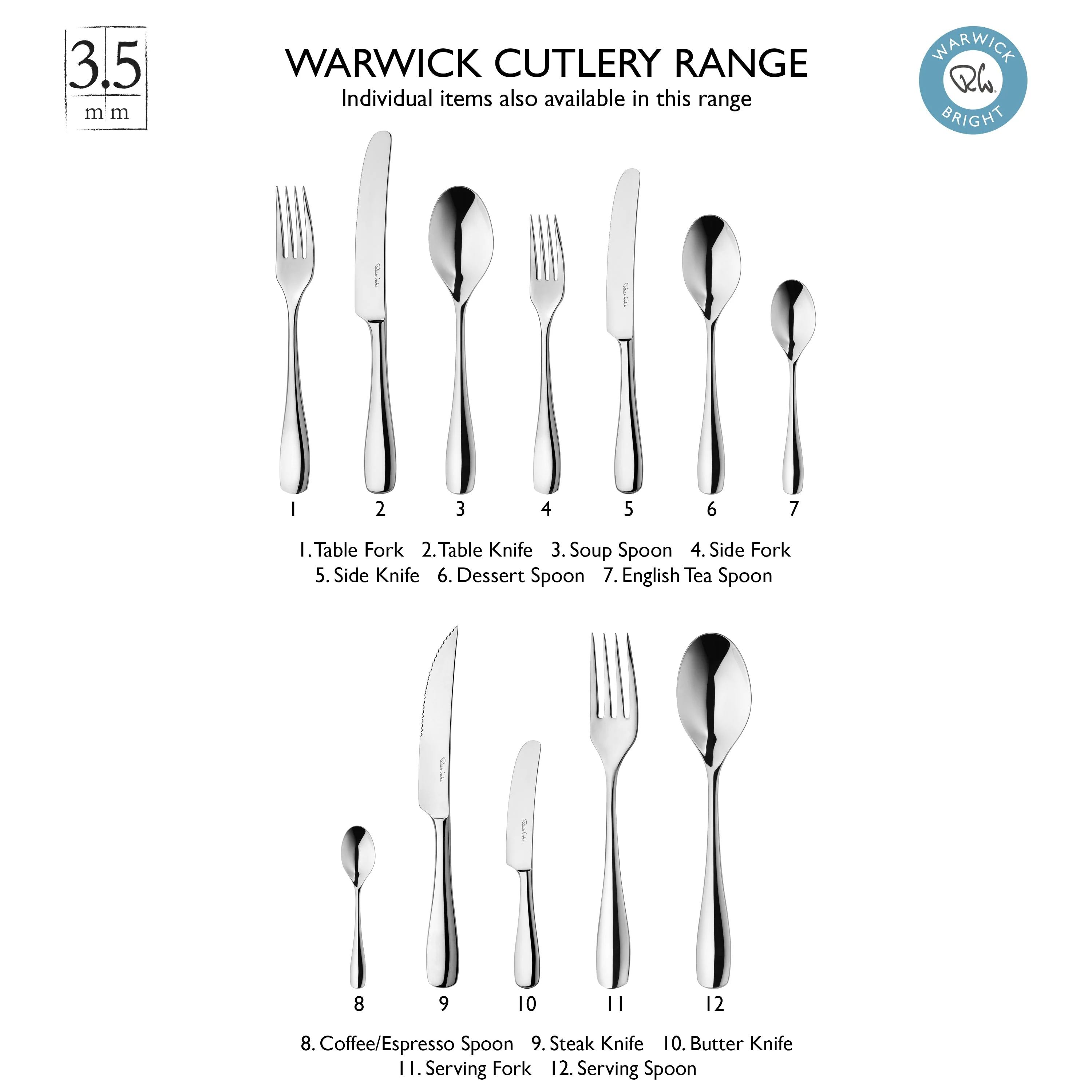 Warwick Bright Cutlery Set, 112 Piece for 12 People - Includes 28 Additional Pieces - Image 5